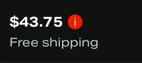 Depop price with the info icon recolored red, above free shipping
