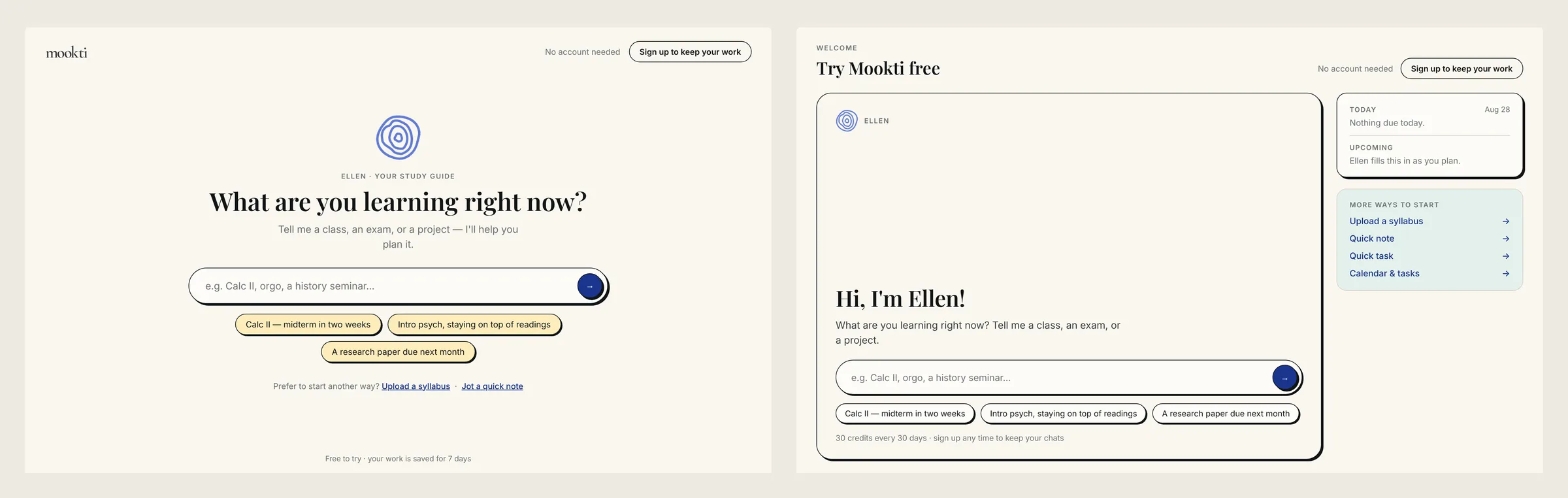 Direction A, an Ellen takeover, next to direction B, the dashboard with one dominant Ellen card